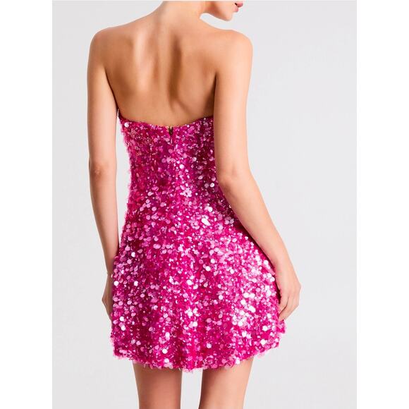 HELSI Fuchsia Pink Strapless Mimi Mini Sequin Dress Sz XS NWT - Picture 3 of 10